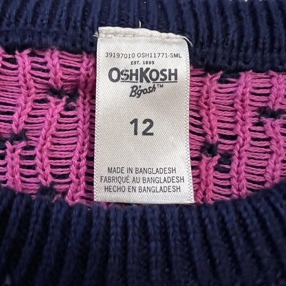 OshKosh B'Gosh Girl Blue PInk Fair Isle Silver Metallic Unicorn Knit Sweater 12